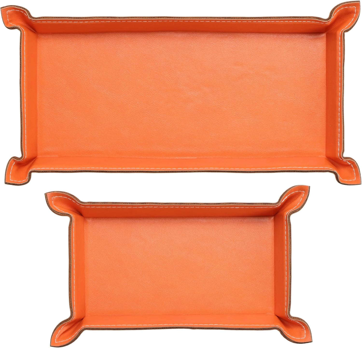 Navaris PU Leather Tray Set - 2 Piece Valet Tray & Trinket Organizer - Key, Watch, Jewelry & Desk Storage Tray Set - Orange