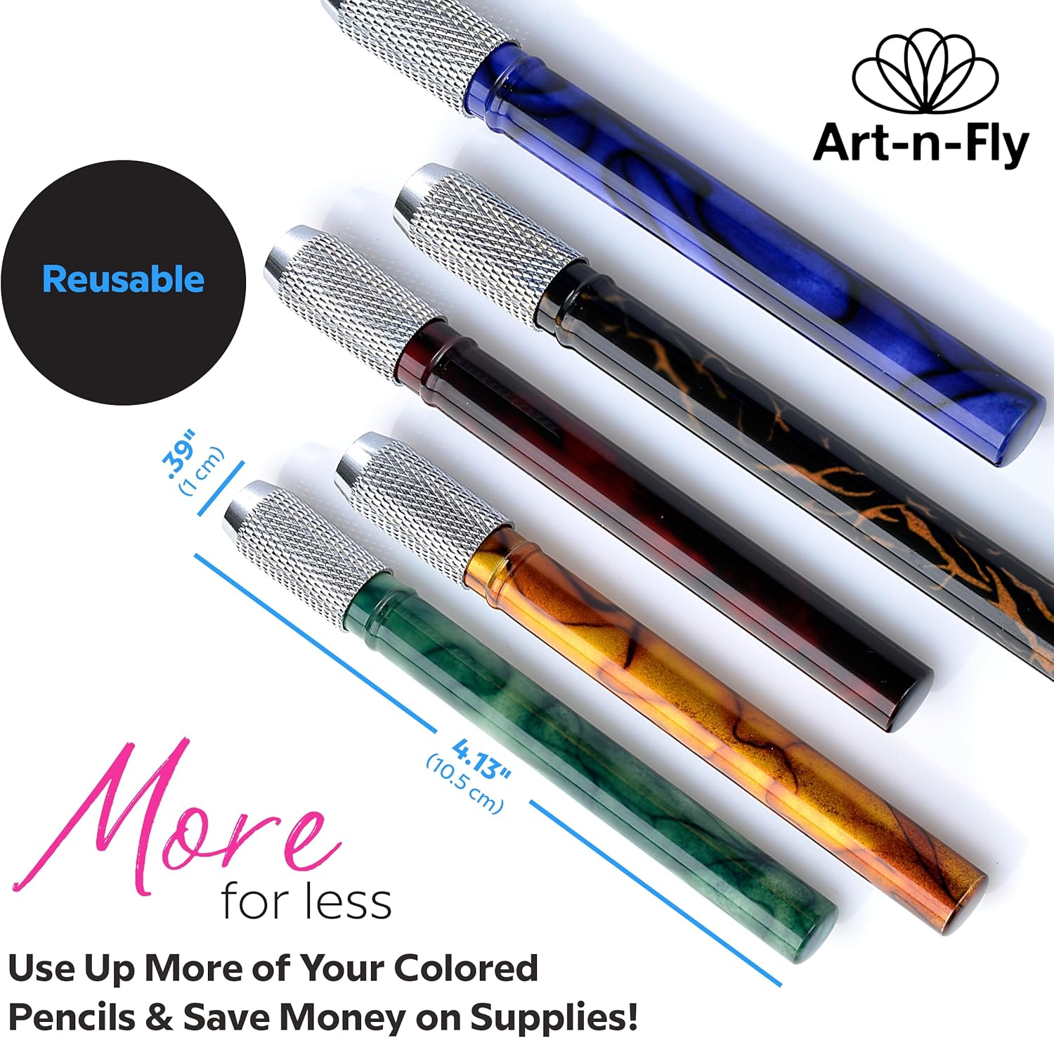 Art-n-Fly Pencil Extenders Set of 5, Color Pencil Lengtheners for Colored Pencils & Crayons, Comfortable Grip Pencil Holders for Artists, Students & Hobbyists