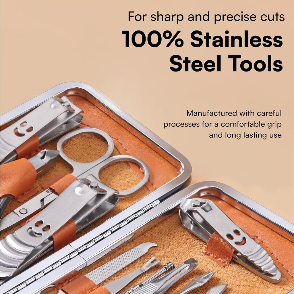 H&S Professional Manicure & Pedicure Set – 14-Piece Stainless Steel Nail Care Kit with Clippers, Cuticle Remover & Travel Case for Women and Men