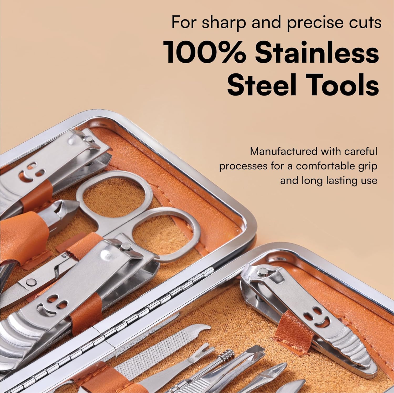 H&S Professional Manicure & Pedicure Set – 14-Piece Stainless Steel Nail Care Kit with Clippers, Cuticle Remover & Travel Case for Women and Men