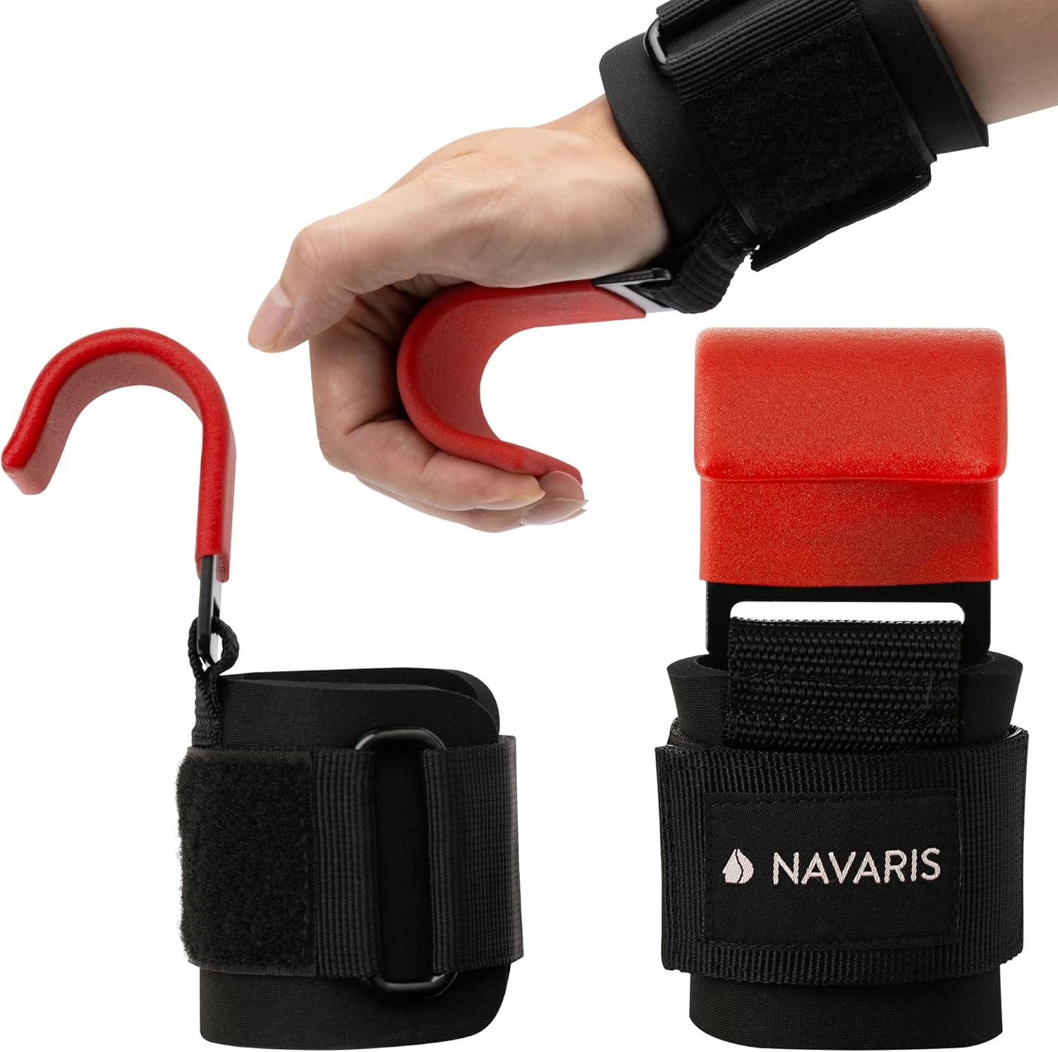 Navaris Weight Lifting Straps with Metal Hooks – Set of 2 Padded Wrist Straps for Weightlifting, Bodybuilding & CrossFit