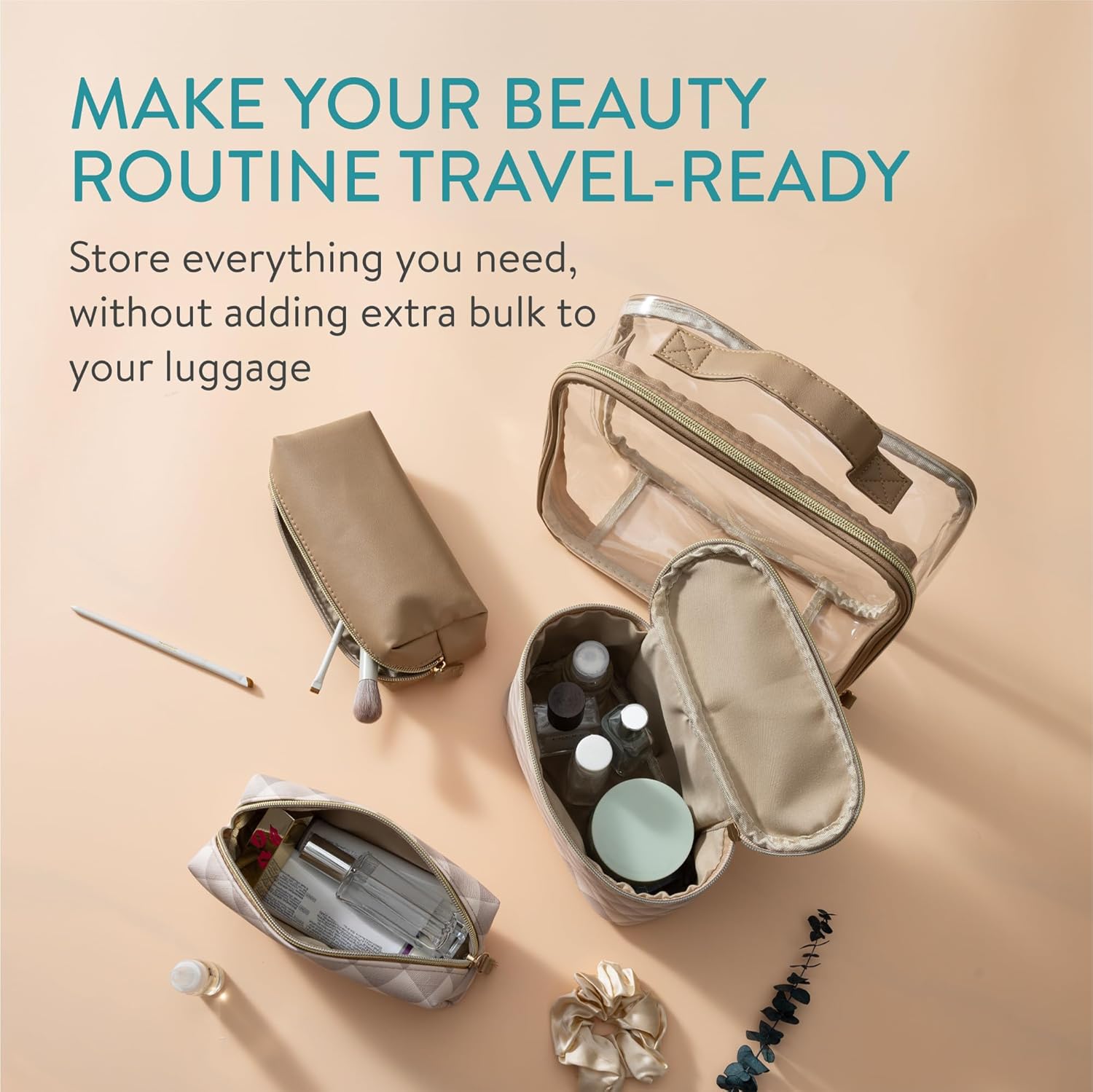 Navaris 4-in-1 Travel Cosmetic Bag Set - TSA-Approved Toiletry & Makeup Organizer Cases - Lightweight Portable Travel Storage - Brown
