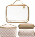 Navaris 4-in-1 Travel Cosmetic Bag Set - TSA-Approved Toiletry & Makeup Organizer Cases - Lightweight Portable Travel Storage - Brown