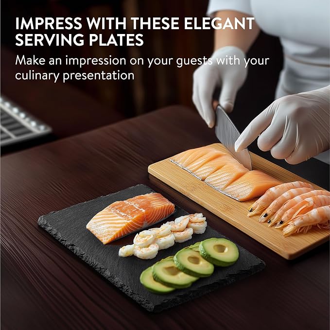 Navaris Slate Plates Set of 6 – Food-Safe Natural Black Slate Cheese & Charcuterie Serving Boards (9.1" x 5.9")
