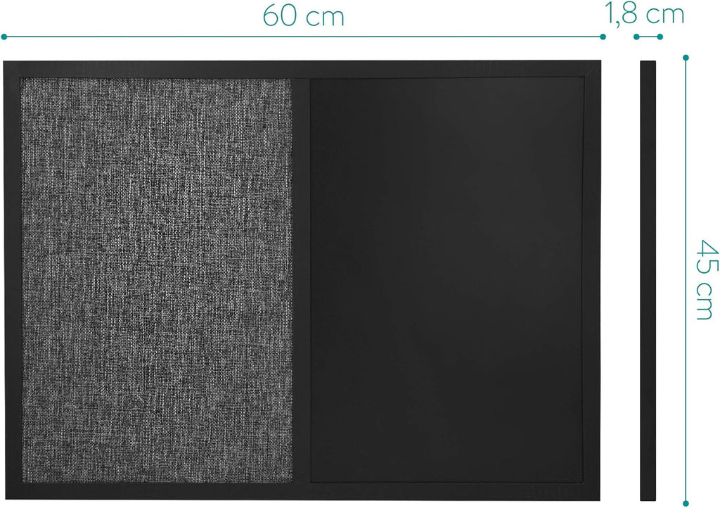 Navaris Combination Chalk and Pin Board - 45 x 60 cm Magnetic Chalkboard & Fabric Notice Board for Wall - Includes Chalk Pen, Push Pins & Magnets