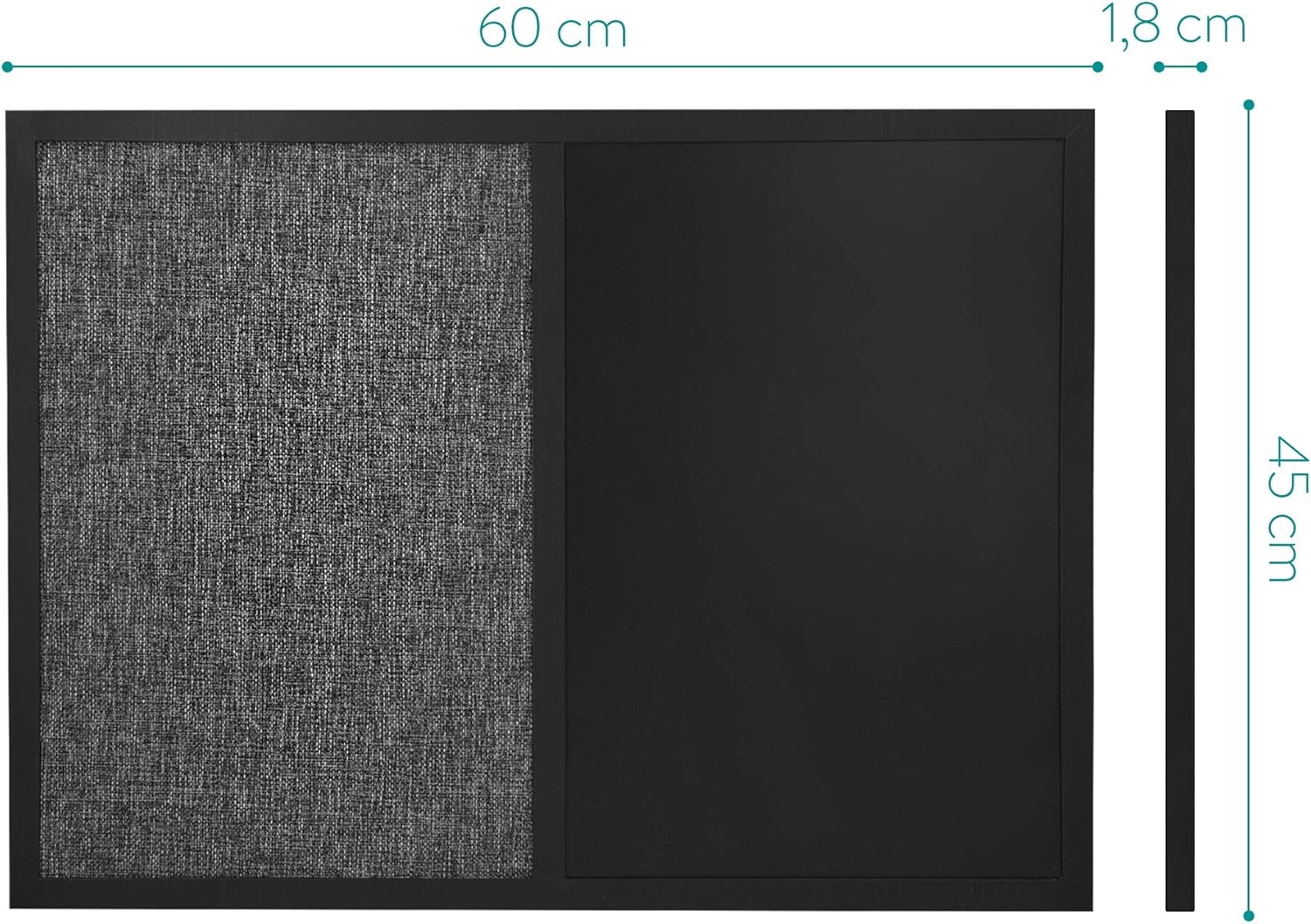 Navaris Combination Chalk and Pin Board - 45 x 60 cm Magnetic Chalkboard & Fabric Notice Board for Wall - Includes Chalk Pen, Push Pins & Magnets