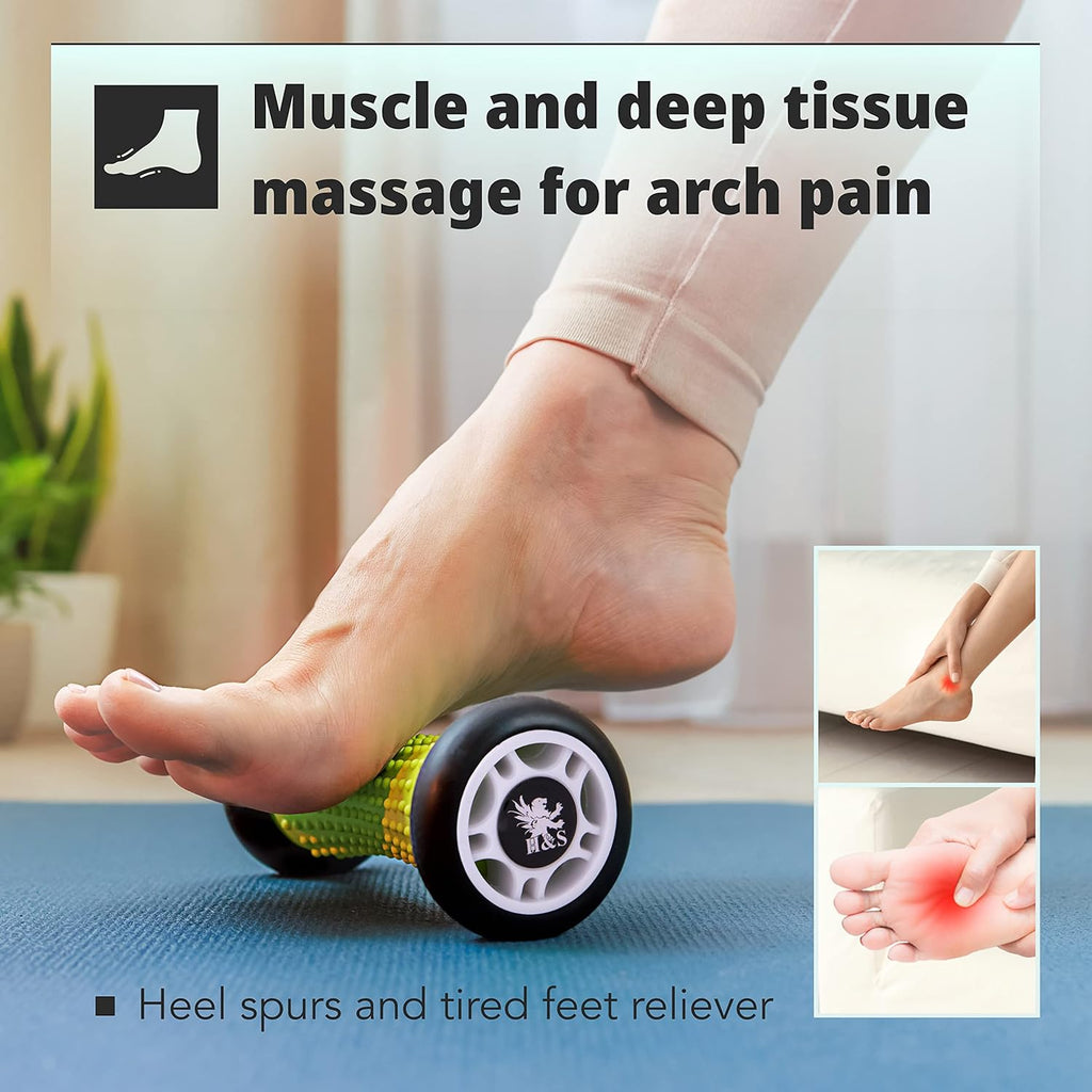 H&S Foot Massage Roller Stick – Muscle Massager for Feet, Wrists & Forearms, Plantar Fasciitis Relief, Black
