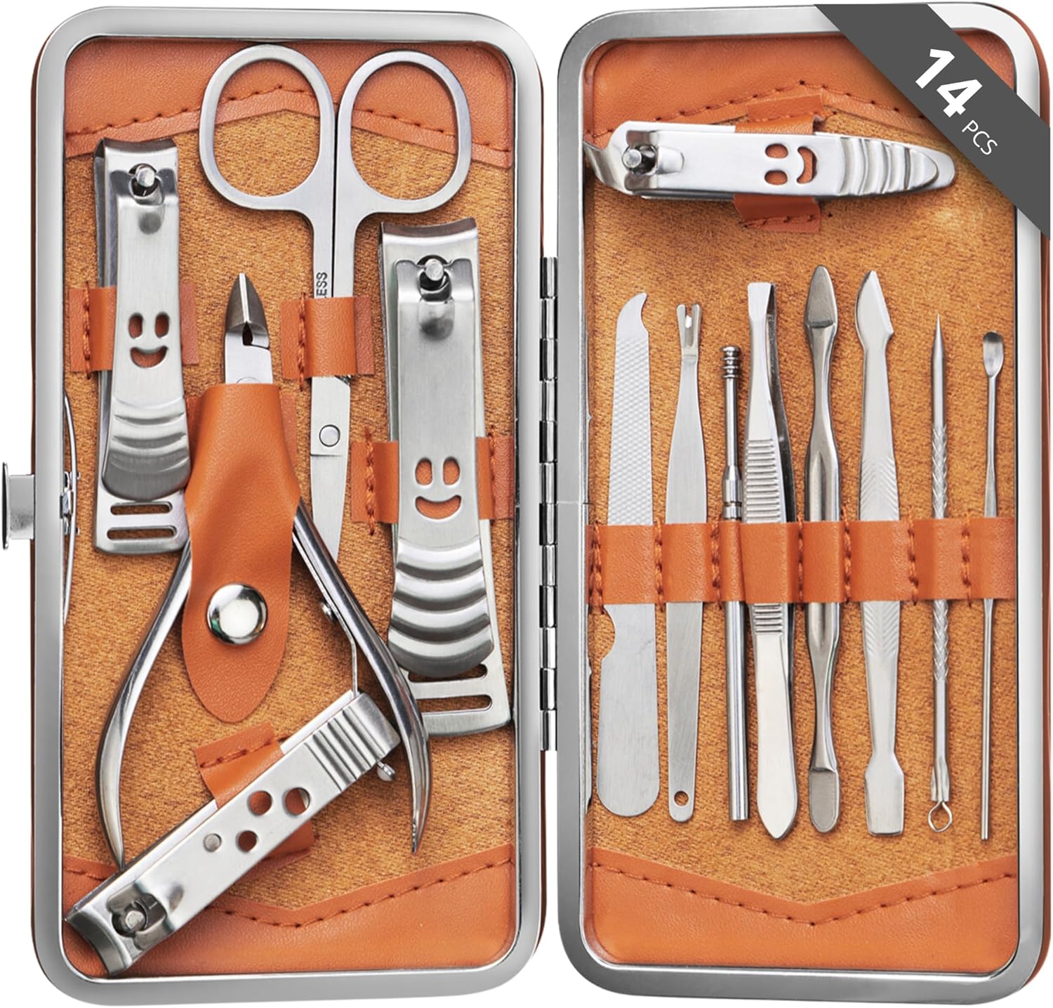 H&S Professional Manicure & Pedicure Set – 14-Piece Stainless Steel Nail Care Kit with Clippers, Cuticle Remover & Travel Case for Women and Men