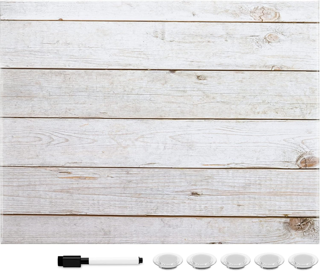 Navaris Magnetic Dry Erase Board with Wooden Planks Design - 24 x 36 Inch Decorative Whiteboard for Wall - Includes Marker & 5 Magnets