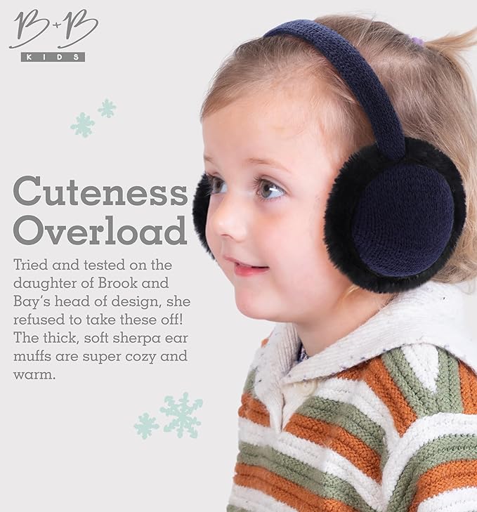 Brook + Bay Kids Plush Animal Earmuffs - Cozy Winter Ear Warmers for Boys & Girls - Navy Blue