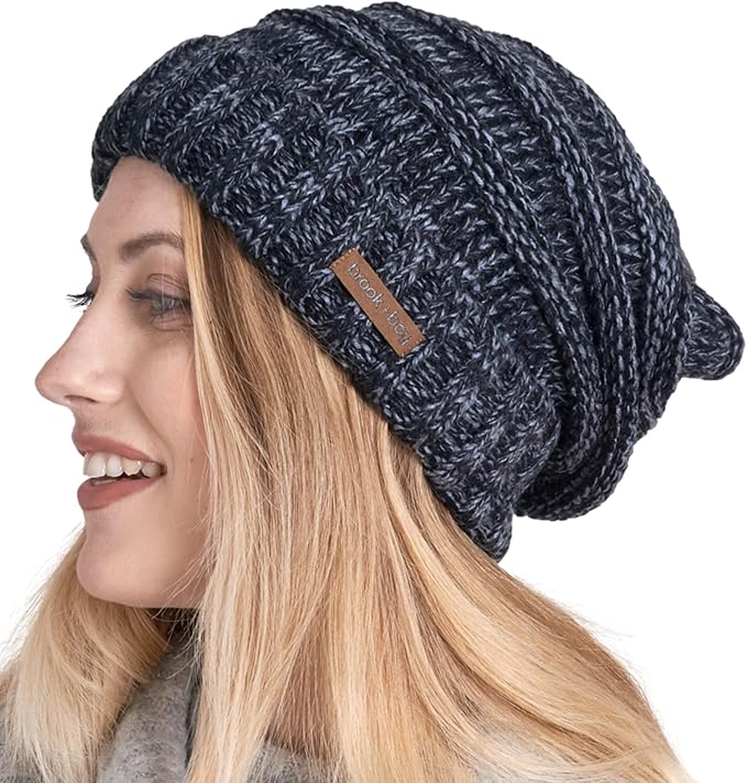 Tough Outfitters Knit Beanie Winter Hat - Warm Soft Stretchy Ribbed Toboggan Cap for Men & Women - Slouchy One Size - BGray