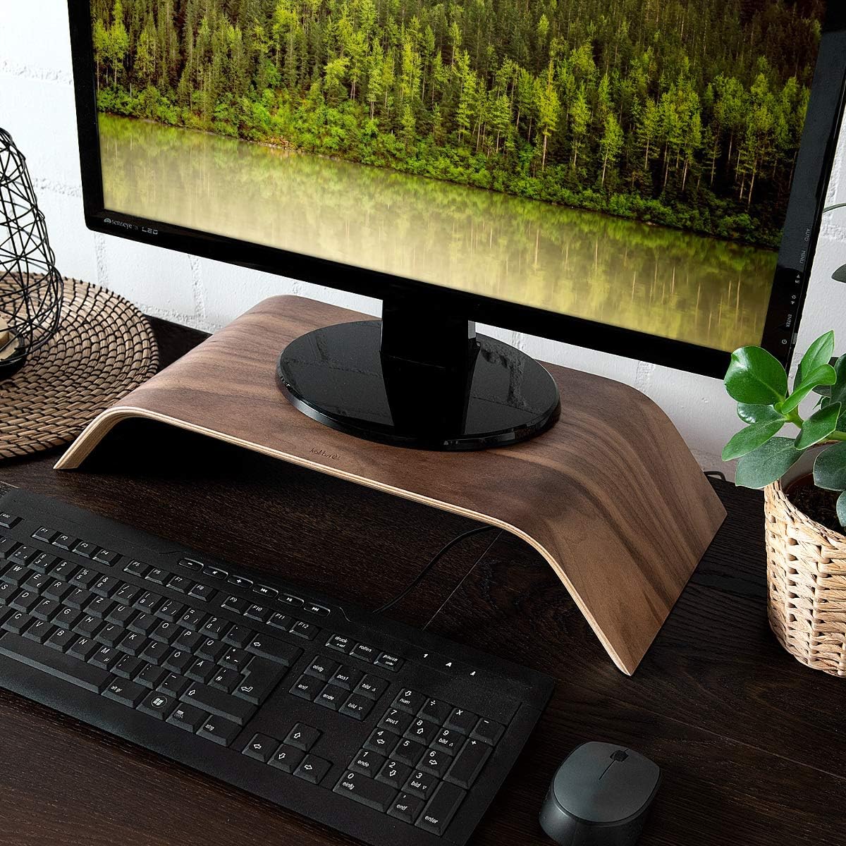 Kalibri Wood Monitor Stand Riser – Walnut Wooden Computer Monitor & Laptop Stand
