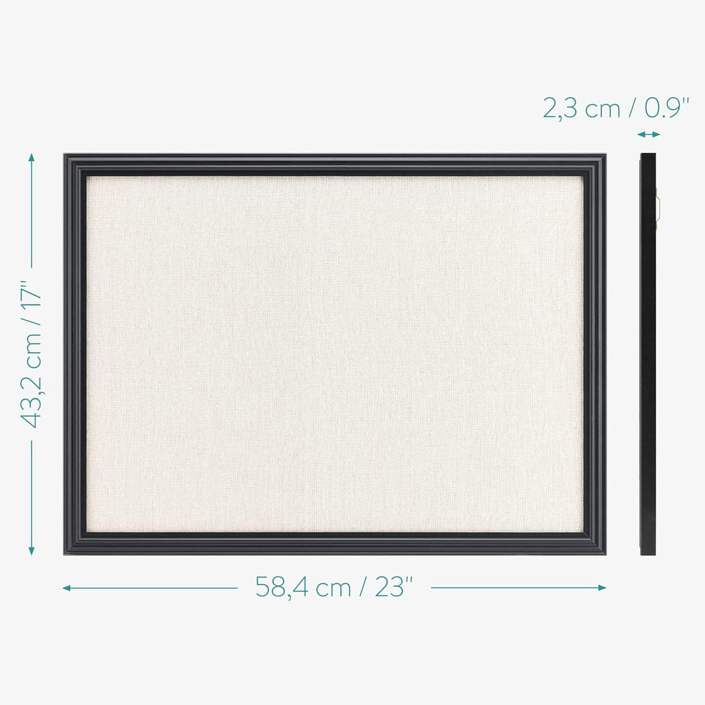 Navaris Framed Linen Bulletin Board with MDF Frame - 17 x 23 Inch Fabric Jewelry Organizer Pinboard for Wall - Linen Memory Memo Board
