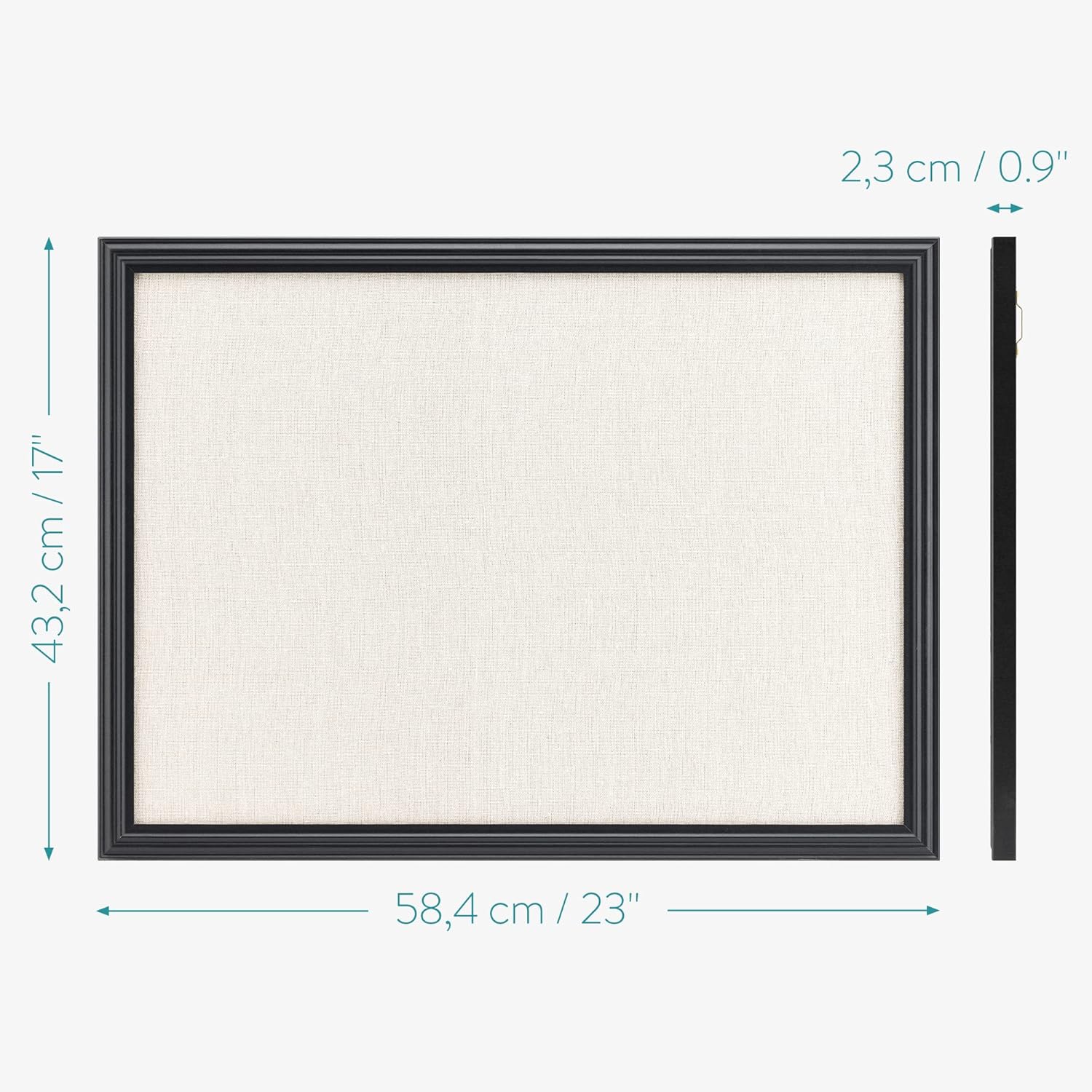 Navaris Framed Linen Bulletin Board with MDF Frame - 17 x 23 Inch Fabric Jewelry Organizer Pinboard for Wall - Linen Memory Memo Board