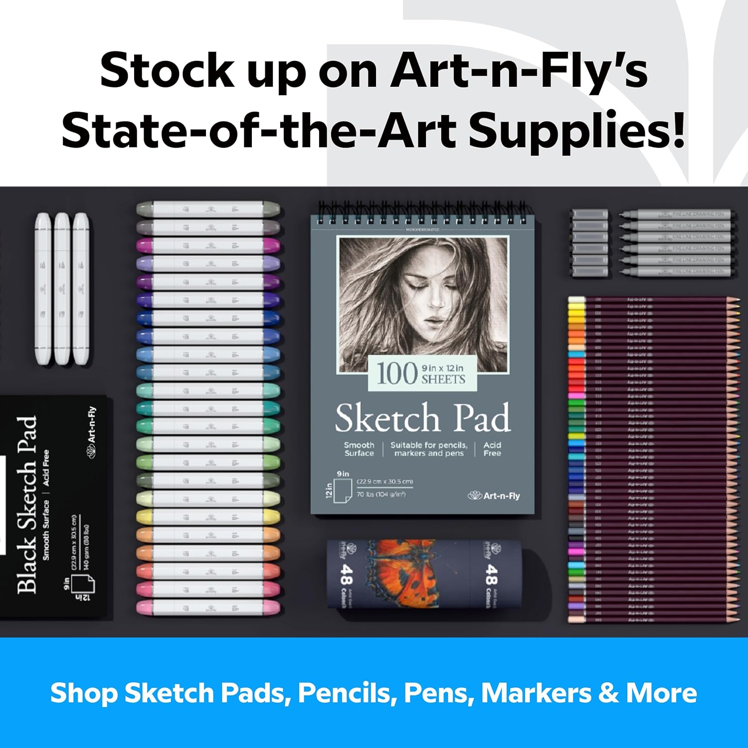 Art-N-Fly Mini Black Sketch Pad 5.5" x 8.5", 2-Pack, 100 Sheets Total, Spiral Bound Black Paper Sketchbook with Perforated Pages for Colored Pencils, Graphite, Charcoal, Pastels & Gel Pens