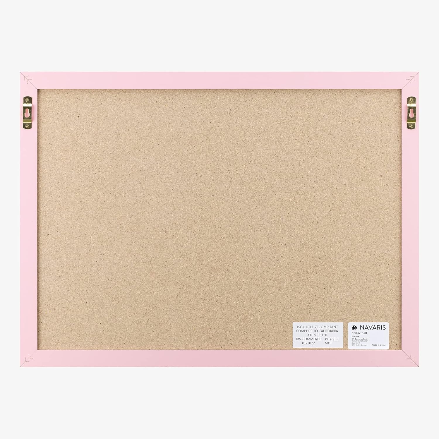 Navaris Framed Linen Bulletin Board - 58 x 43 cm Fabric Jewelry Organizer Pinboard for Wall - Pink Linen Memo Board with Pink Frame