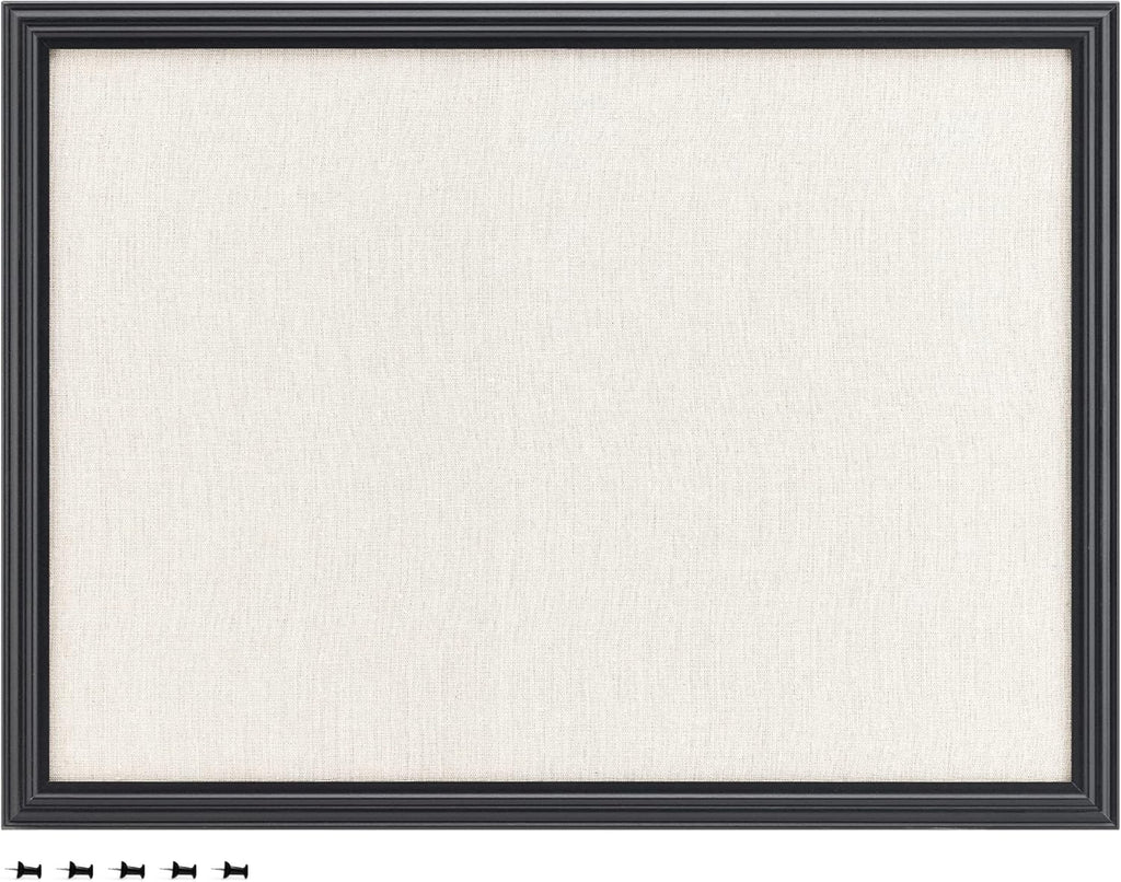 Navaris Framed Linen Bulletin Board with MDF Frame - 17 x 23 Inch Fabric Jewelry Organizer Pinboard for Wall - Linen Memory Memo Board
