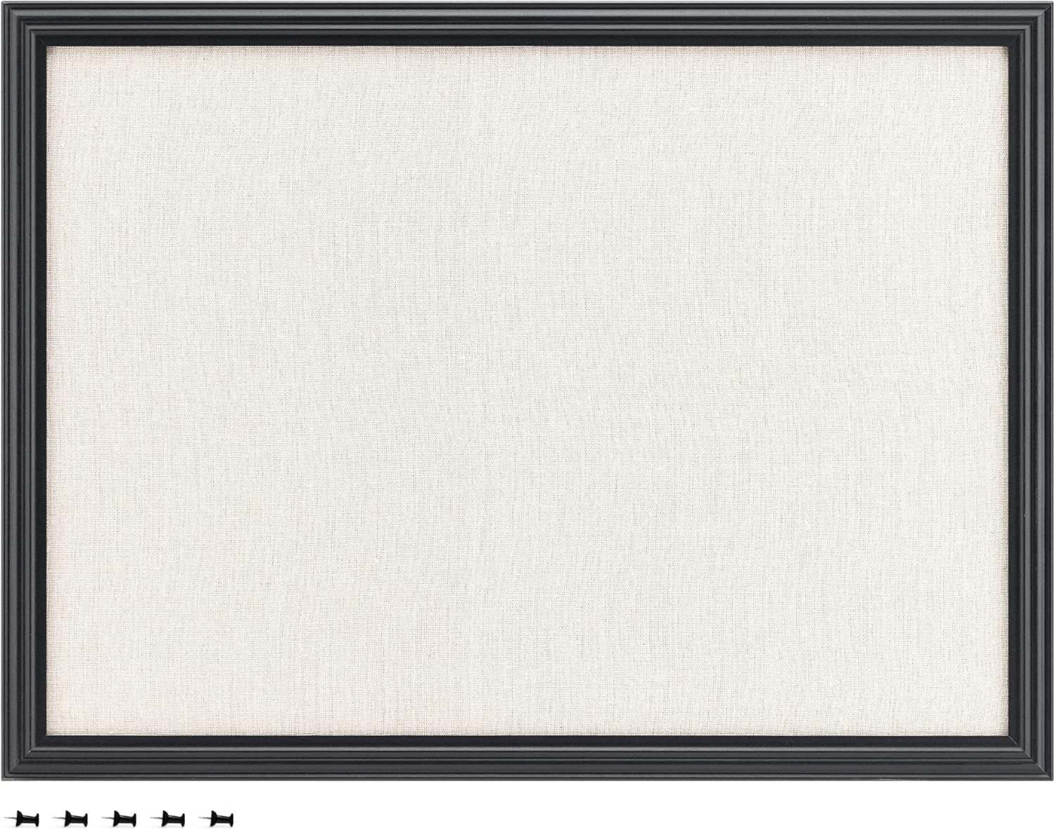 Navaris Framed Linen Bulletin Board with MDF Frame - 17 x 23 Inch Fabric Jewelry Organizer Pinboard for Wall - Linen Memory Memo Board