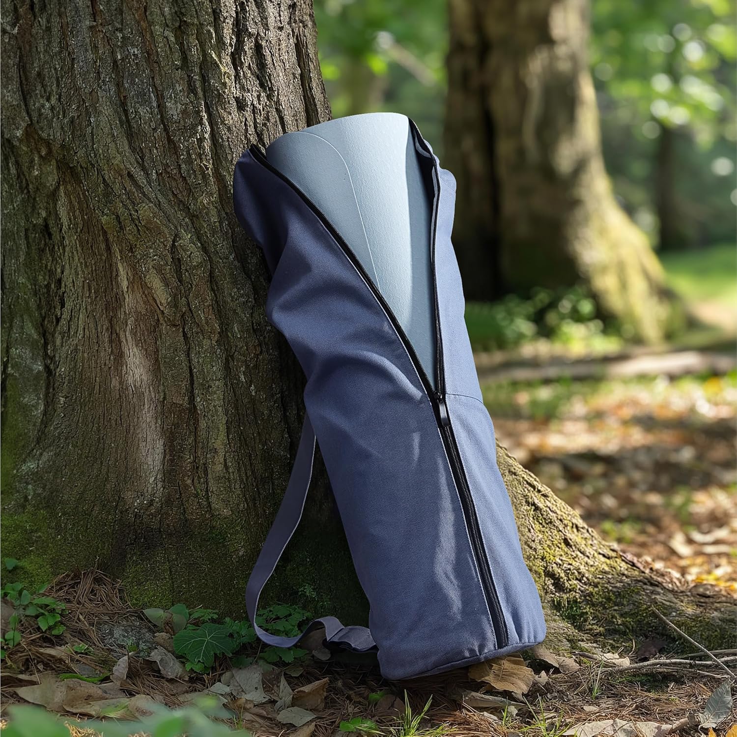 Navaris XXL Yoga Mat Bag – Cotton Yoga Mat Carrier with Zipper & Adjustable Shoulder Strap for Yoga, Pilates & Gymnastics (Blue)