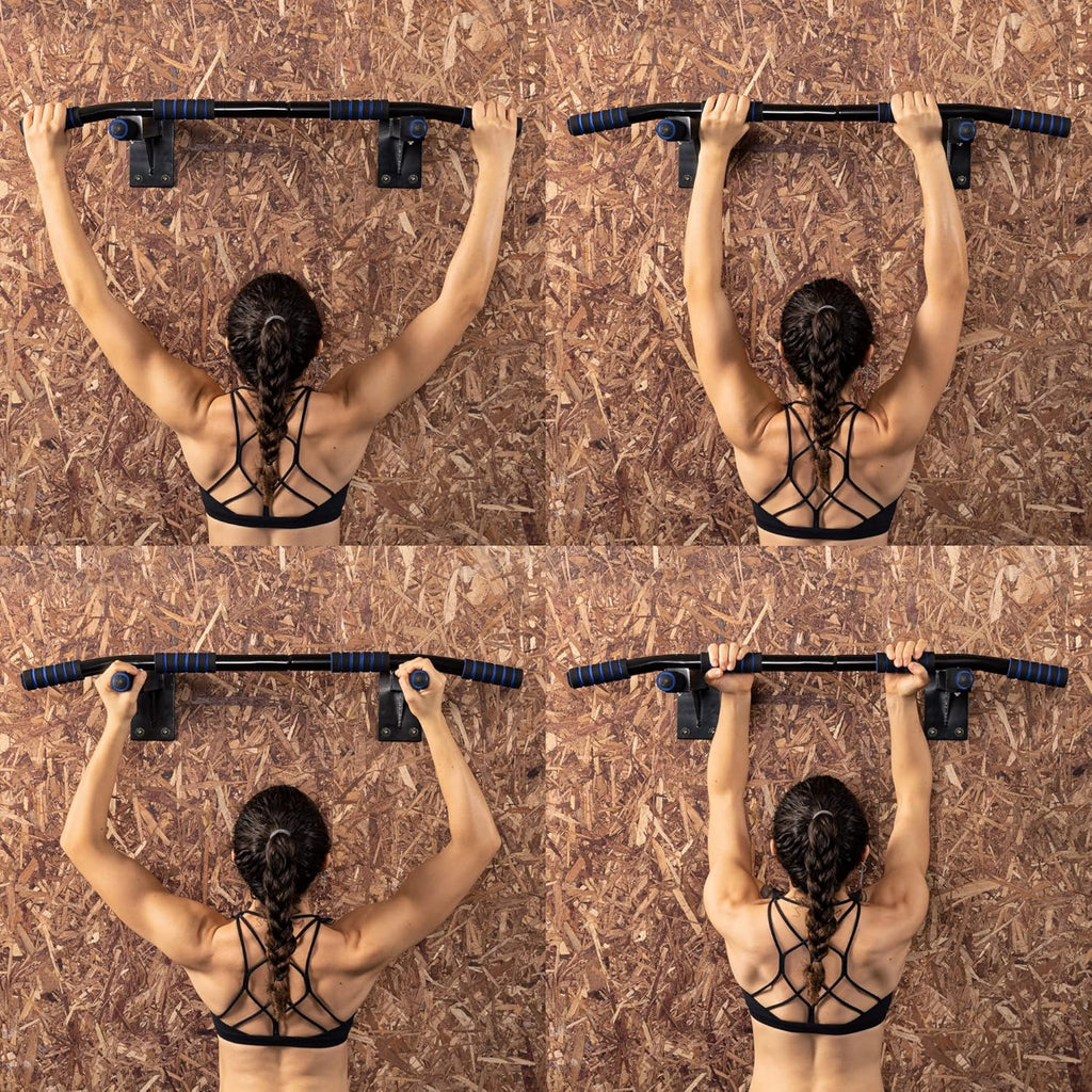 Navaris Wall Mounted Pull Up Bar – Home Gym Chin Up & Pull-Up Station with Foam Grip Handles (93 x 50.5 x 18 cm)