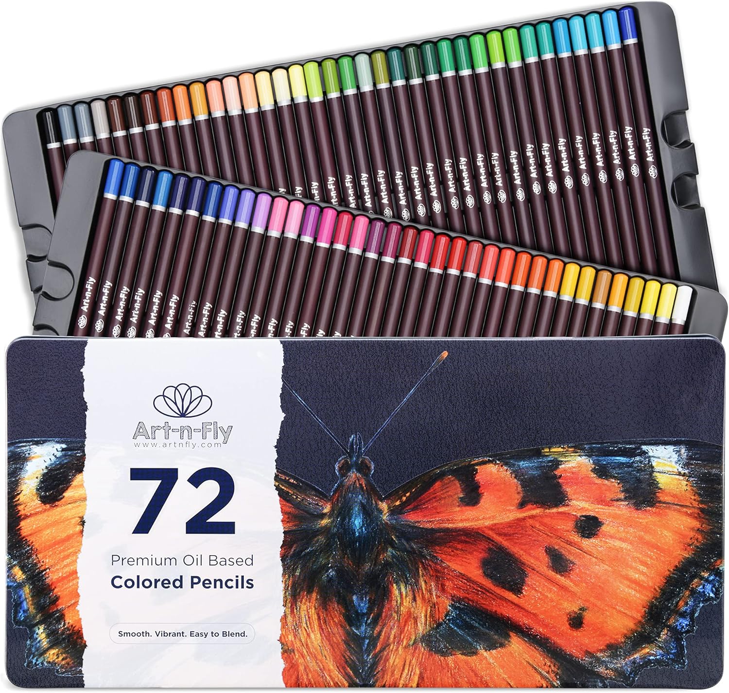 Art-n-Fly 72 Professional Oil-Based Colored Pencils Set, Soft Core Art Pencils with Skin Tone Colors, Premium Drawing, Sketching & Adult Coloring Pencils in Metal Storage Case for Artists