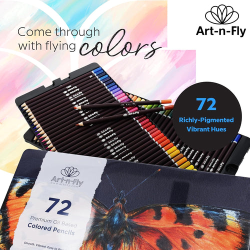 Art-n-Fly 72 Professional Oil-Based Colored Pencils Set, Soft Core Art Pencils with Skin Tone Colors, Premium Drawing, Sketching & Adult Coloring Pencils in Metal Storage Case for Artists