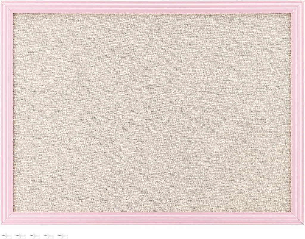 Navaris Framed Linen Bulletin Board - 58 x 43 cm Fabric Jewelry Organizer Pinboard for Wall - Pink Linen Memo Board with Pink Frame