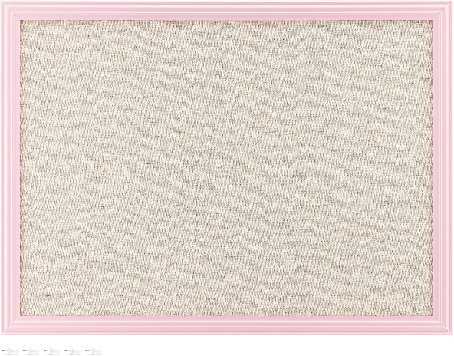 Navaris Framed Linen Bulletin Board - 58 x 43 cm Fabric Jewelry Organizer Pinboard for Wall - Pink Linen Memo Board with Pink Frame
