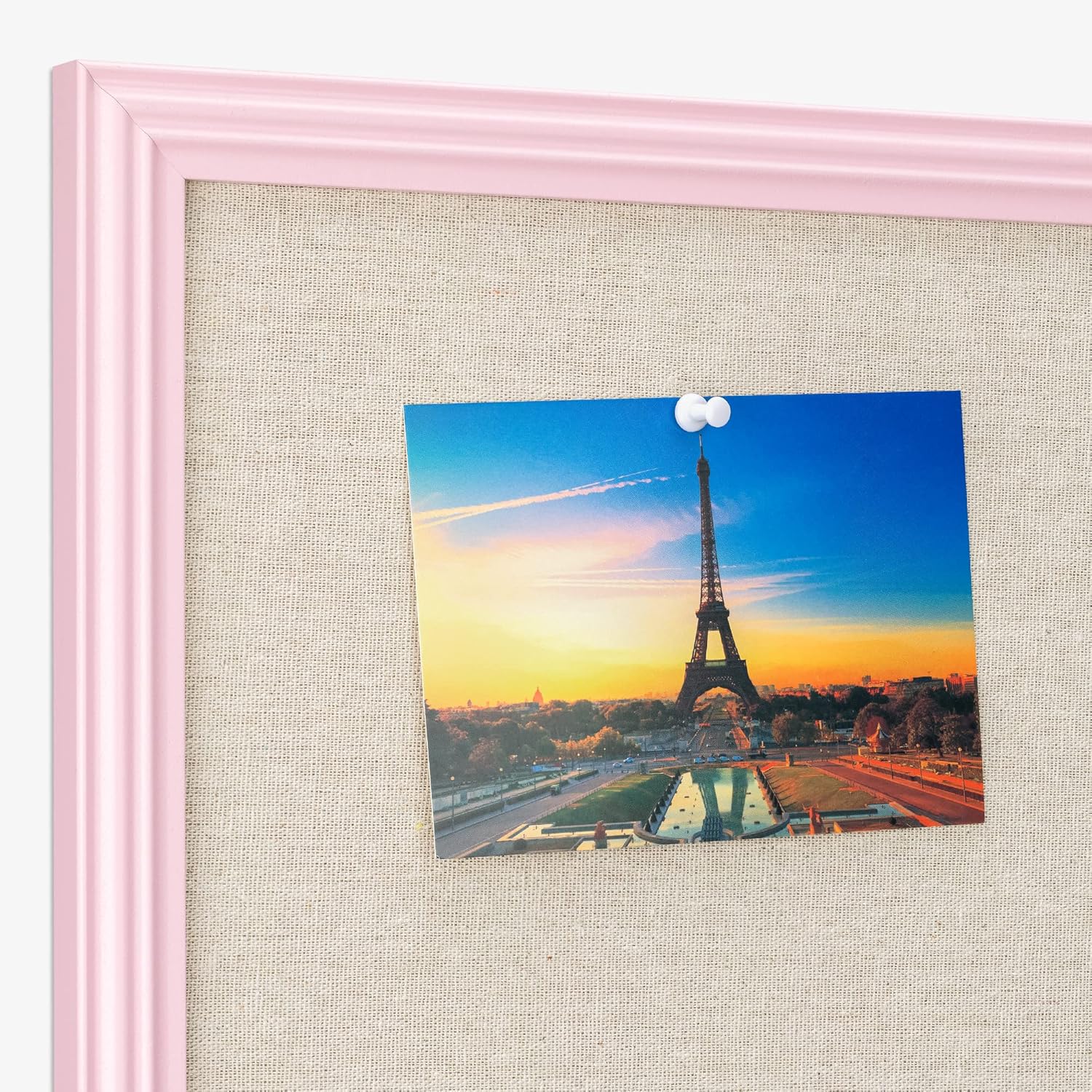 Navaris Framed Linen Bulletin Board - 58 x 43 cm Fabric Jewelry Organizer Pinboard for Wall - Pink Linen Memo Board with Pink Frame