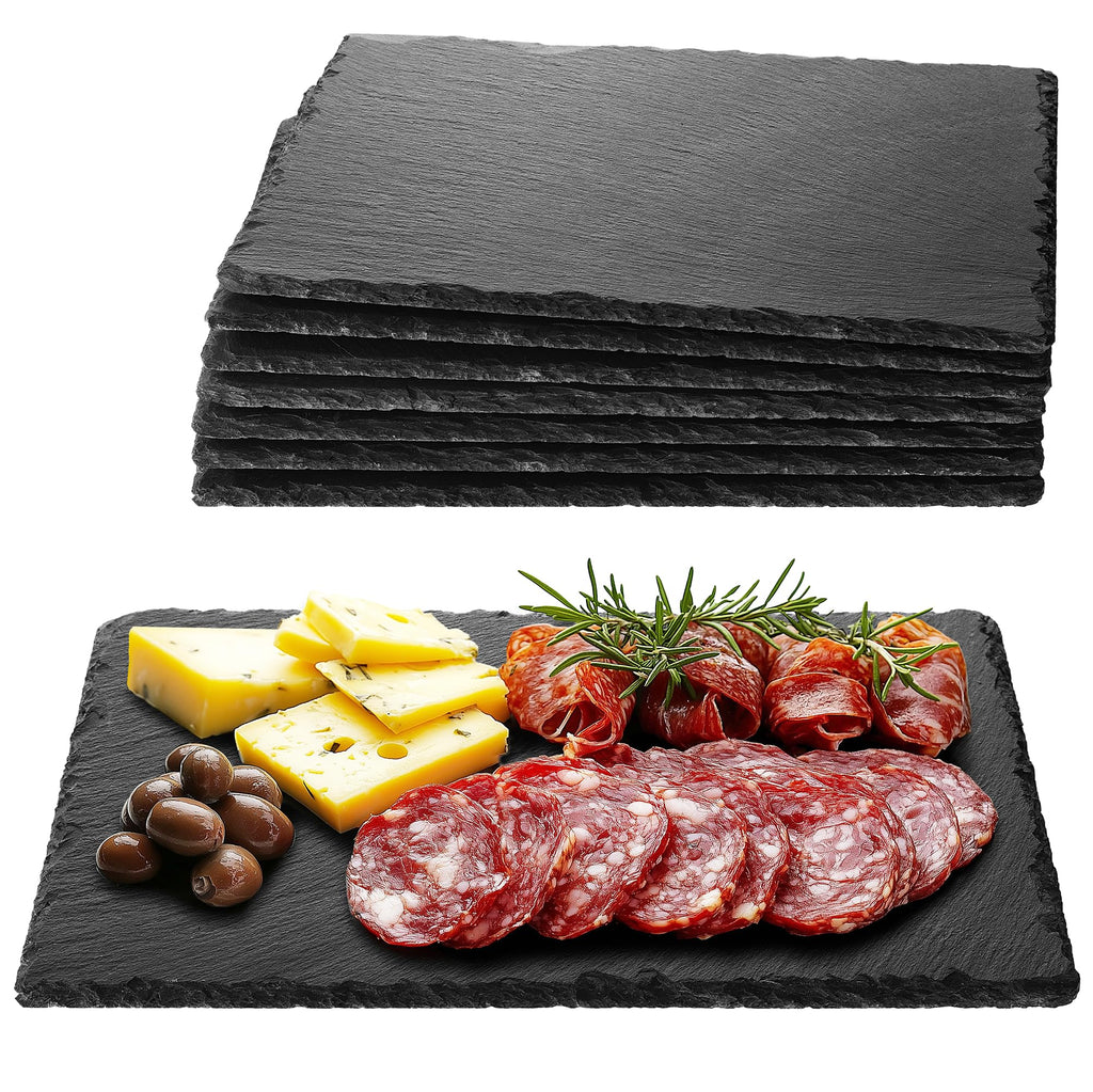 Navaris Slate Plates Set of 8 – Food-Safe Natural Stone Serving Plates for Cheese, Charcuterie, Appetizers & Desserts (30 x 20 cm)