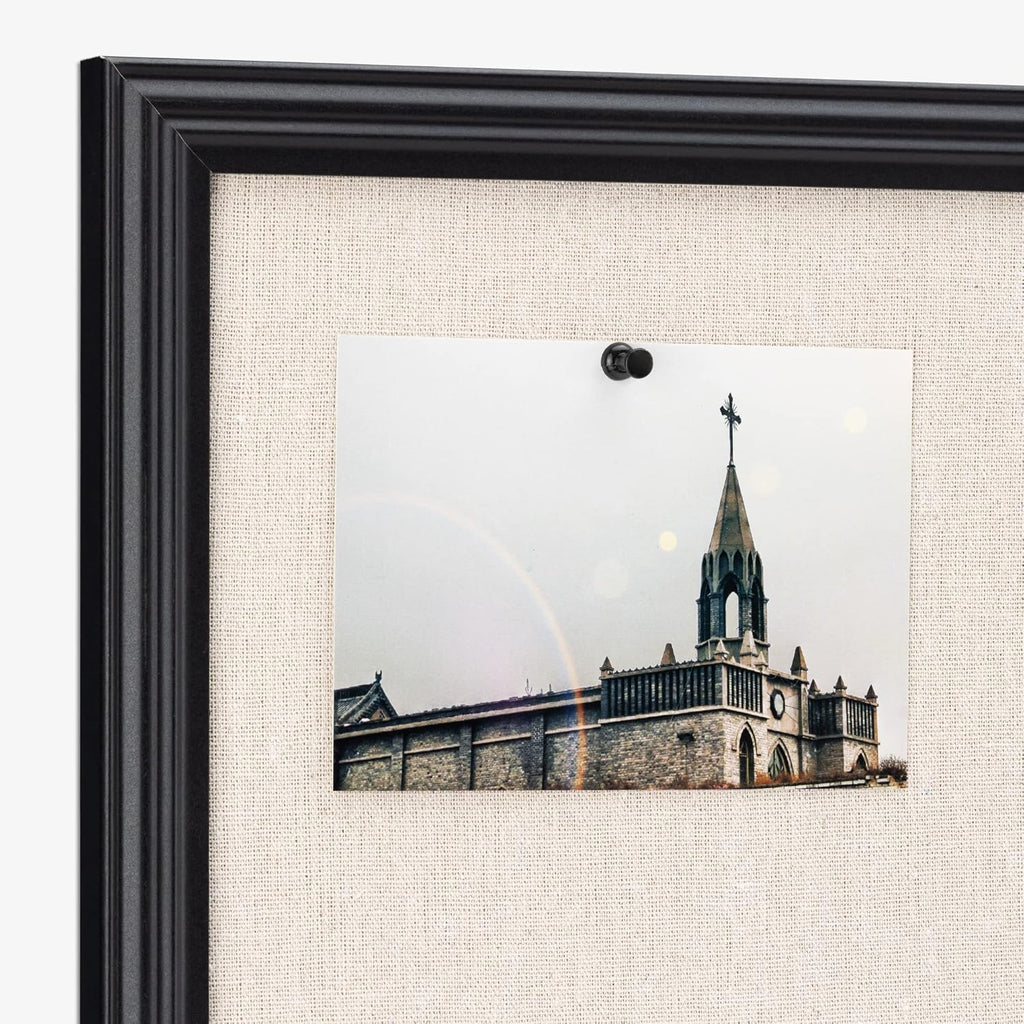 Navaris Framed Linen Bulletin Board with MDF Frame - 17 x 23 Inch Fabric Jewelry Organizer Pinboard for Wall - Linen Memory Memo Board