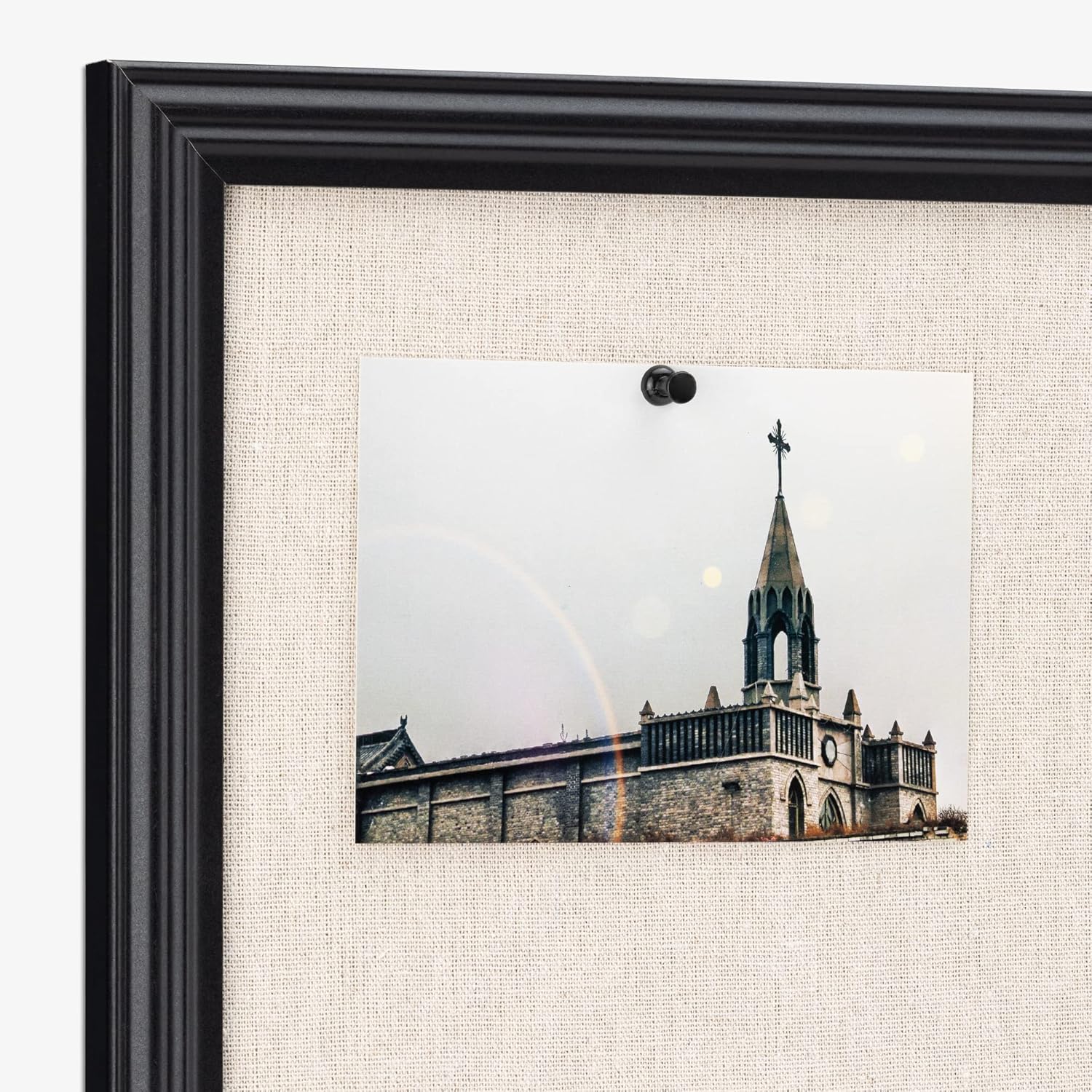 Navaris Framed Linen Bulletin Board with MDF Frame - 17 x 23 Inch Fabric Jewelry Organizer Pinboard for Wall - Linen Memory Memo Board