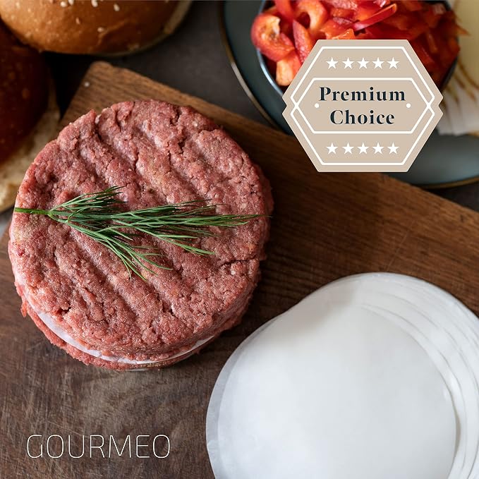 GOURMEO Non-Adhesive Siliconised Burger Paper – 11cm Round Greaseproof Food Wrapping Sheets