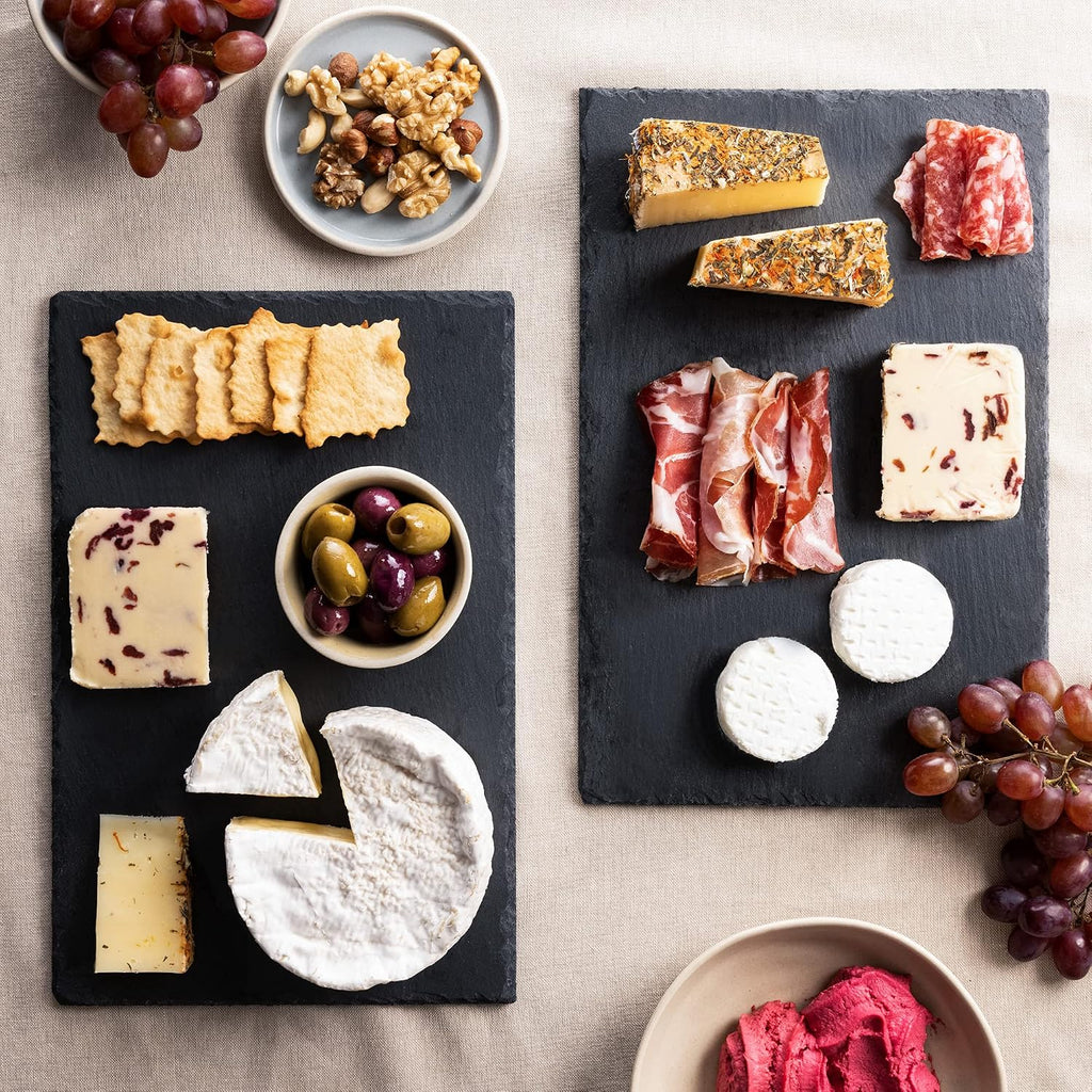 Navaris Slate Plates Set of 4 – Extra Large Food-Safe Black Slate Serving Boards for Charcuterie, Cheese & Appetizers (15" x 11")