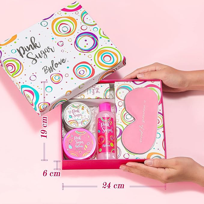 BFFlove Pink Sugar Spa Gift Set – Bubble Bath, Bath Salt, Massage Oil & Scented Candle Gift Box