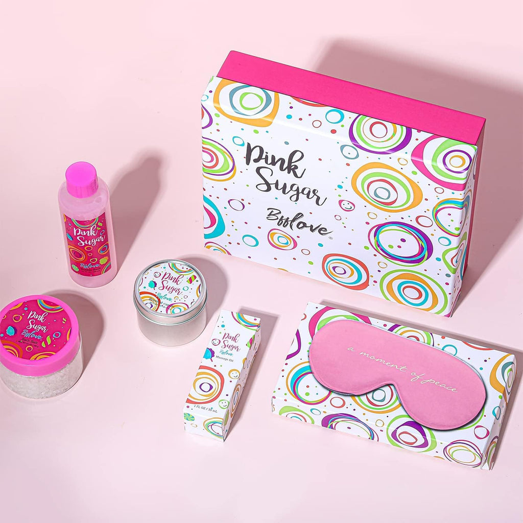 BFFlove Pink Sugar Spa Gift Set – Bubble Bath, Bath Salt, Massage Oil & Scented Candle Gift Box