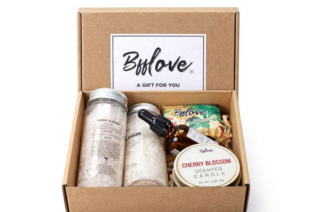 BFFlove Cherry Blossom Spa Gift Set – Luxury Bath & Body Gift Box with Bath Salts, Candle, Essential Oil & Soap