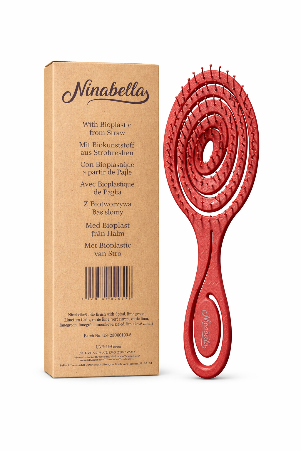 Ninabella Bio Hair Brush with Spiral Design – Detangling Brush, Eco-Friendly Bioplastic (Lime Green)