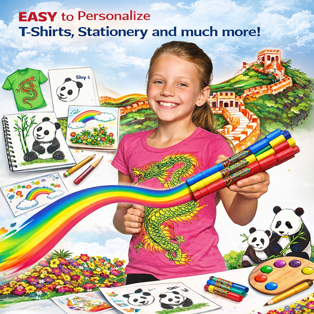 Rainbow Brush Color Blend Markers Set – Creative Drawing Kit with 5 Markers & Instruction Book (Far East Edition)