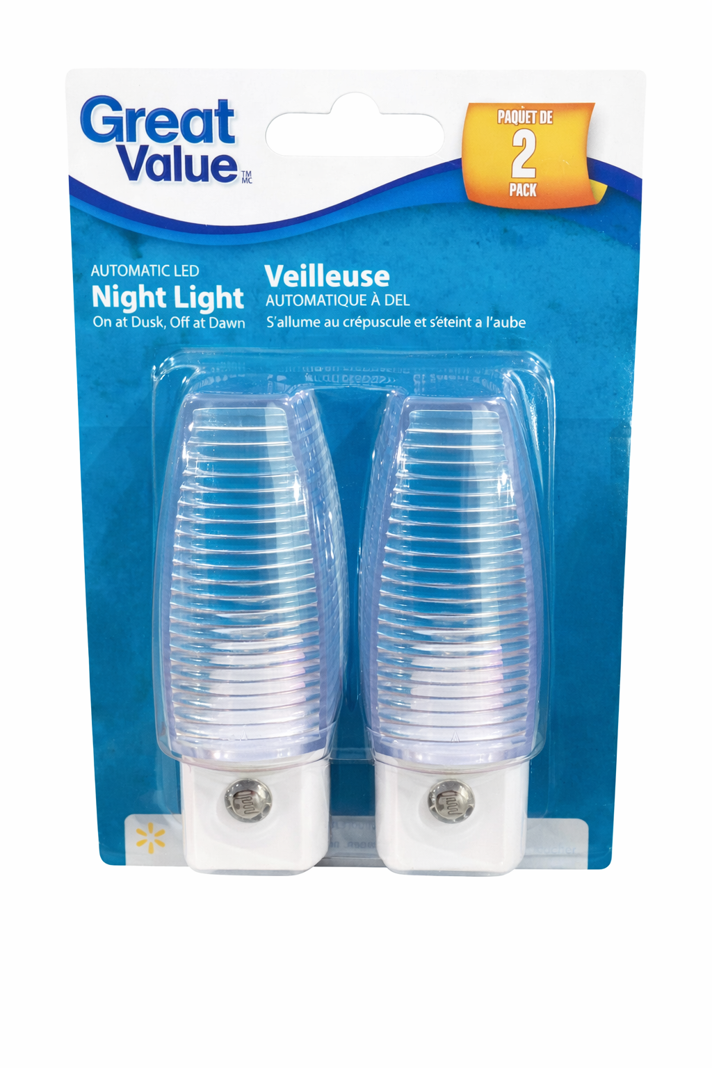 Great Value Incandescent / LED Night Light, Pack of 2