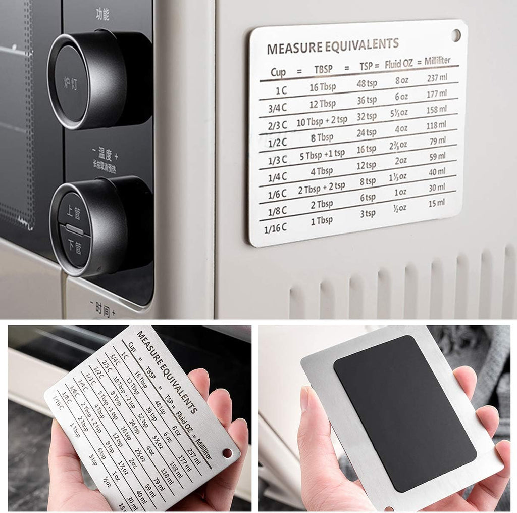 Magnetic Kitchen Conversion Chart – Stainless Steel Refrigerator Magnet with Cooking Measurement Guide (Cups, Tablespoons, Teaspoons, oz, mL)