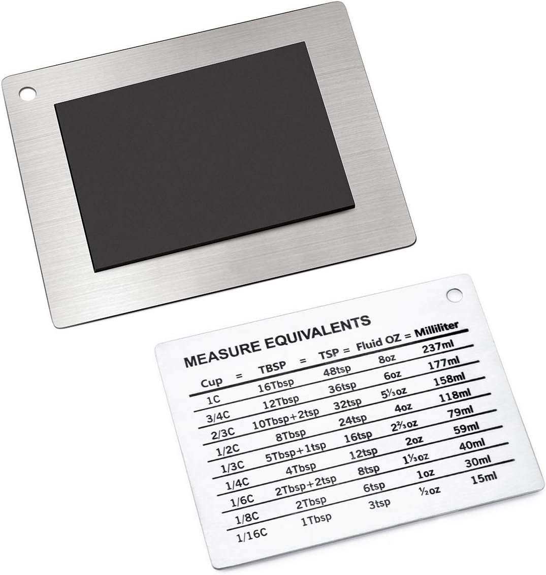 Magnetic Kitchen Conversion Chart – Stainless Steel Refrigerator Magnet with Cooking Measurement Guide (Cups, Tablespoons, Teaspoons, oz, mL)