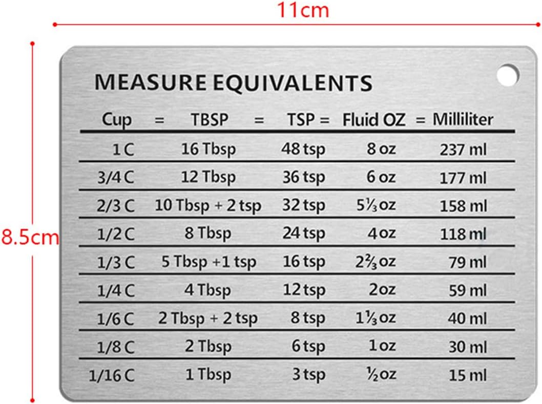 Magnetic Kitchen Conversion Chart – Stainless Steel Refrigerator Magnet with Cooking Measurement Guide (Cups, Tablespoons, Teaspoons, oz, mL)