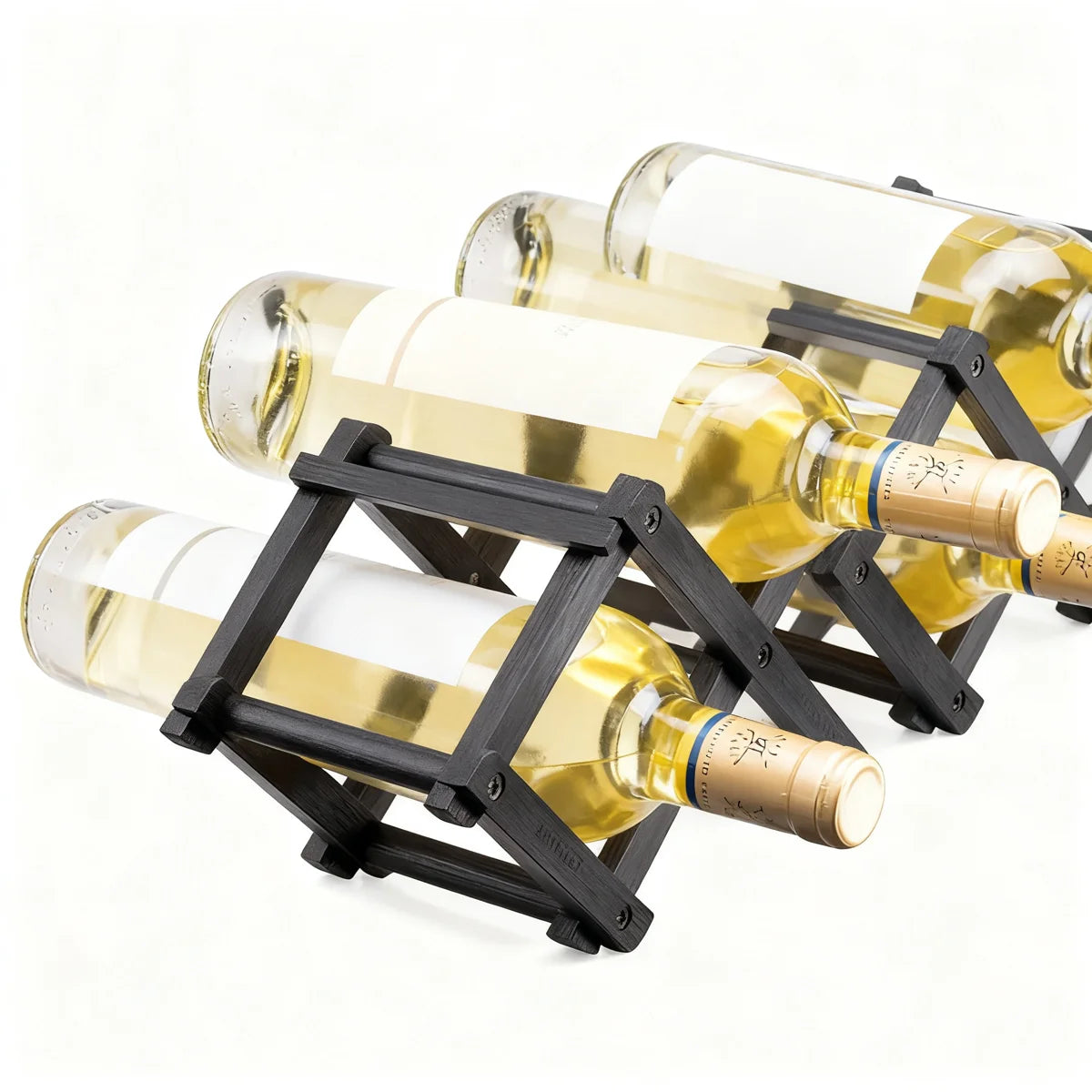 Navaris Bamboo Wine Rack – Foldable 5-Bottle Free Standing Wooden Wine Storage Rack (Black)