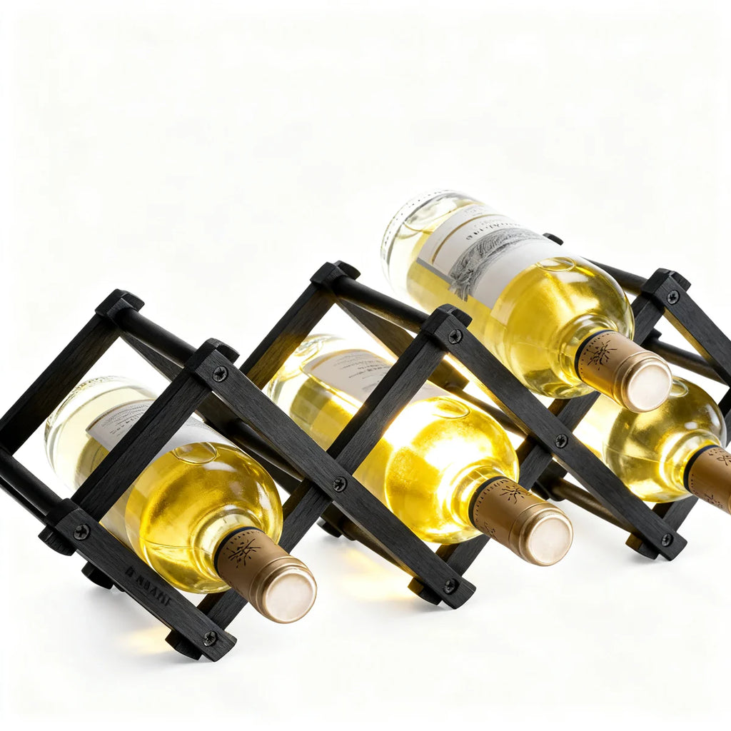 Navaris Bamboo Wine Rack – Foldable 5-Bottle Free Standing Wooden Wine Storage Rack (Black)