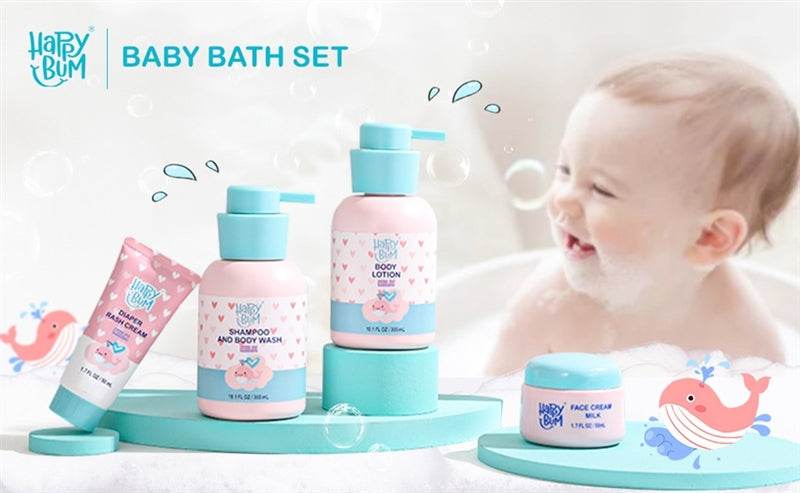 HAPPY BUM Baby Bath Gift Set for Girl or Boy, 5 Pcs