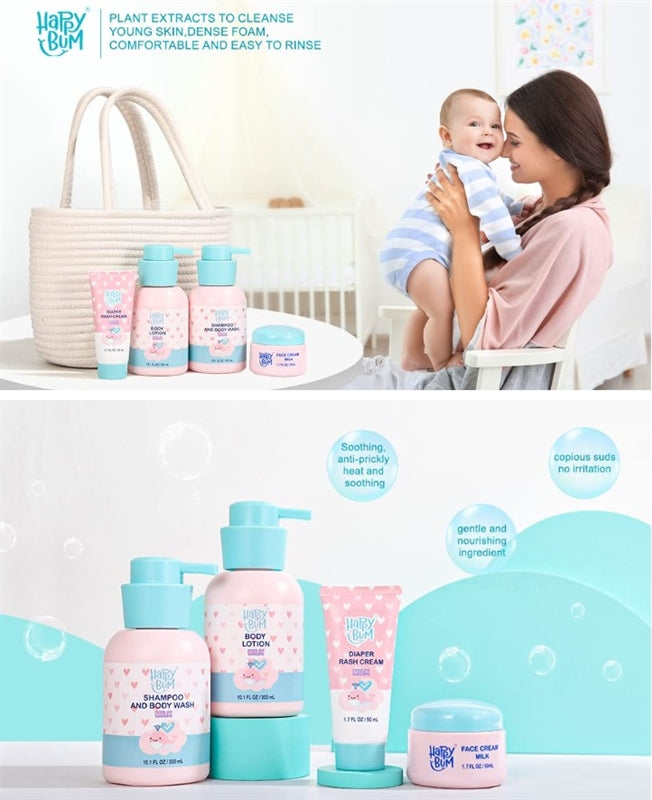 HAPPY BUM Baby Bath Gift Set for Girl or Boy, 5 Pcs