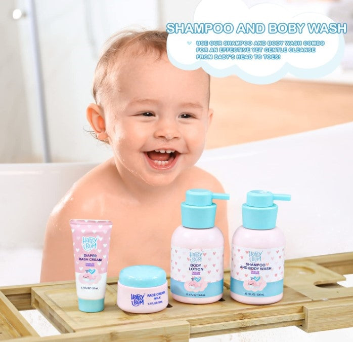 HAPPY BUM Baby Bath Gift Set for Girl or Boy, 5 Pcs