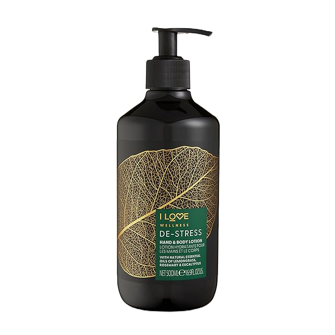I Love Wellness De-Stress Hand & Body Lotion – Hydrating Lotion with Lemongrass, Rosemary & Eucalyptus, 500 ml (16.9 fl oz)