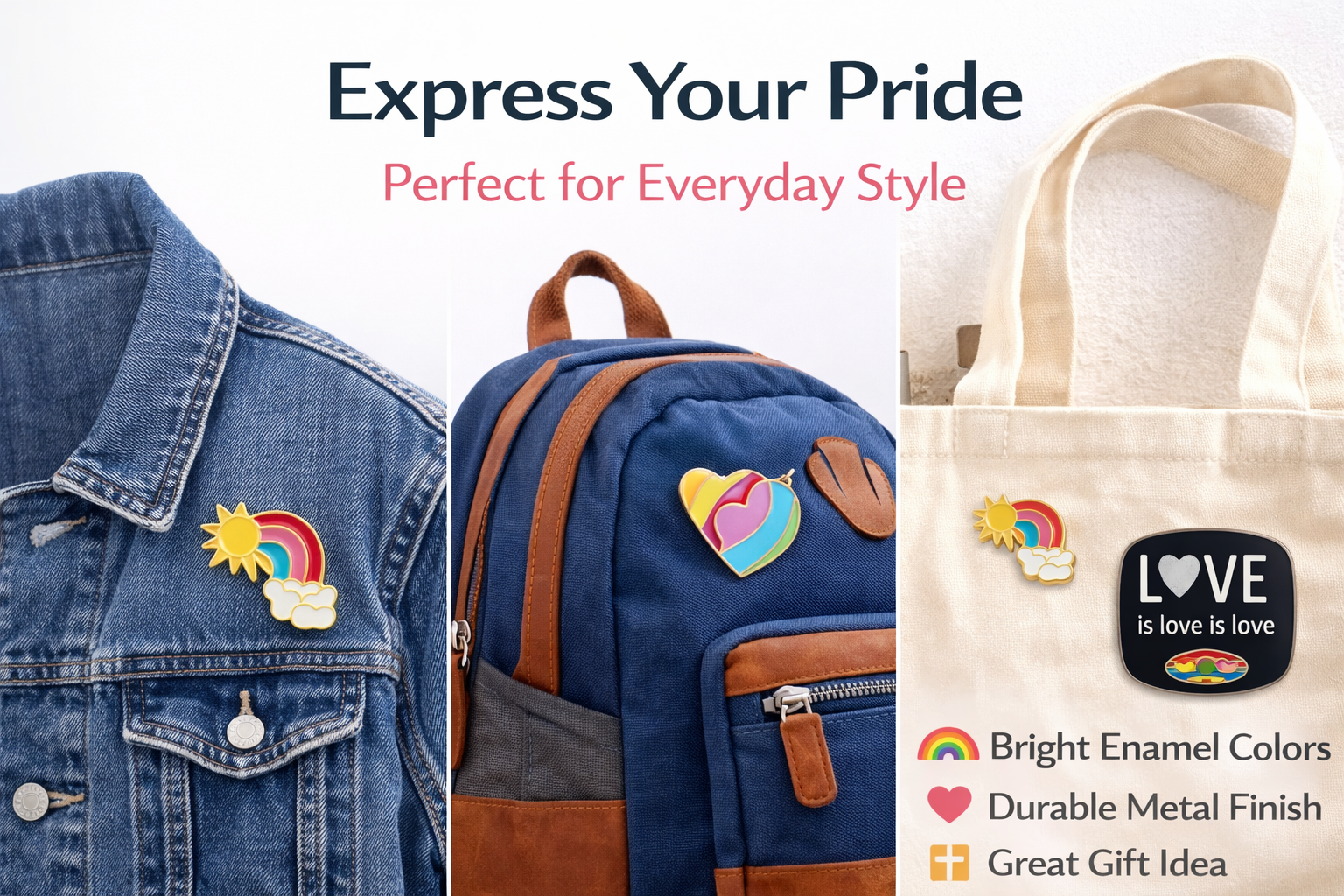 Pride Enamel Pins – Rainbow & Love Design Lapel Pins | LGBTQ+ Support Pins (Assorted Styles)